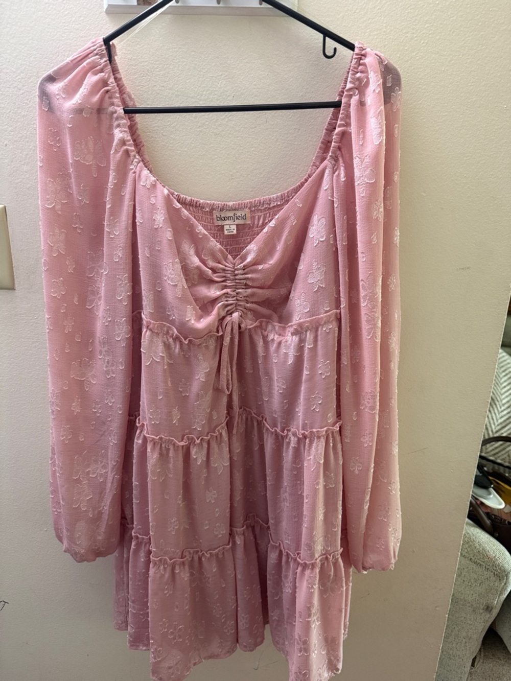 Bloomfield Pink Tiered Midi Dress with Ruched Bodice